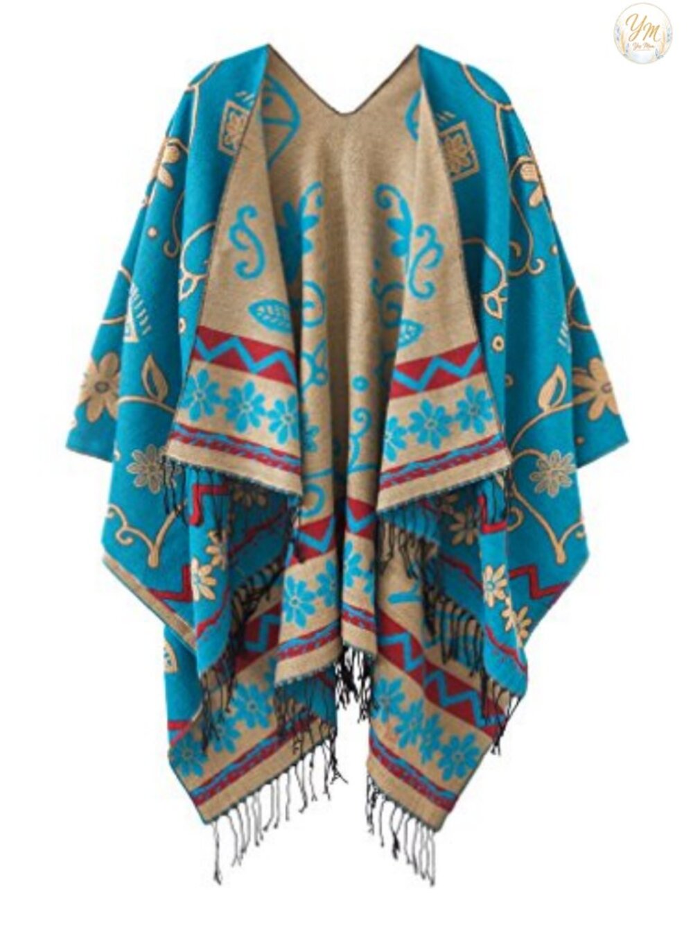 Retro Vintage Floral Poncho Shawl Cape Wrap Tassel Women's Wrap